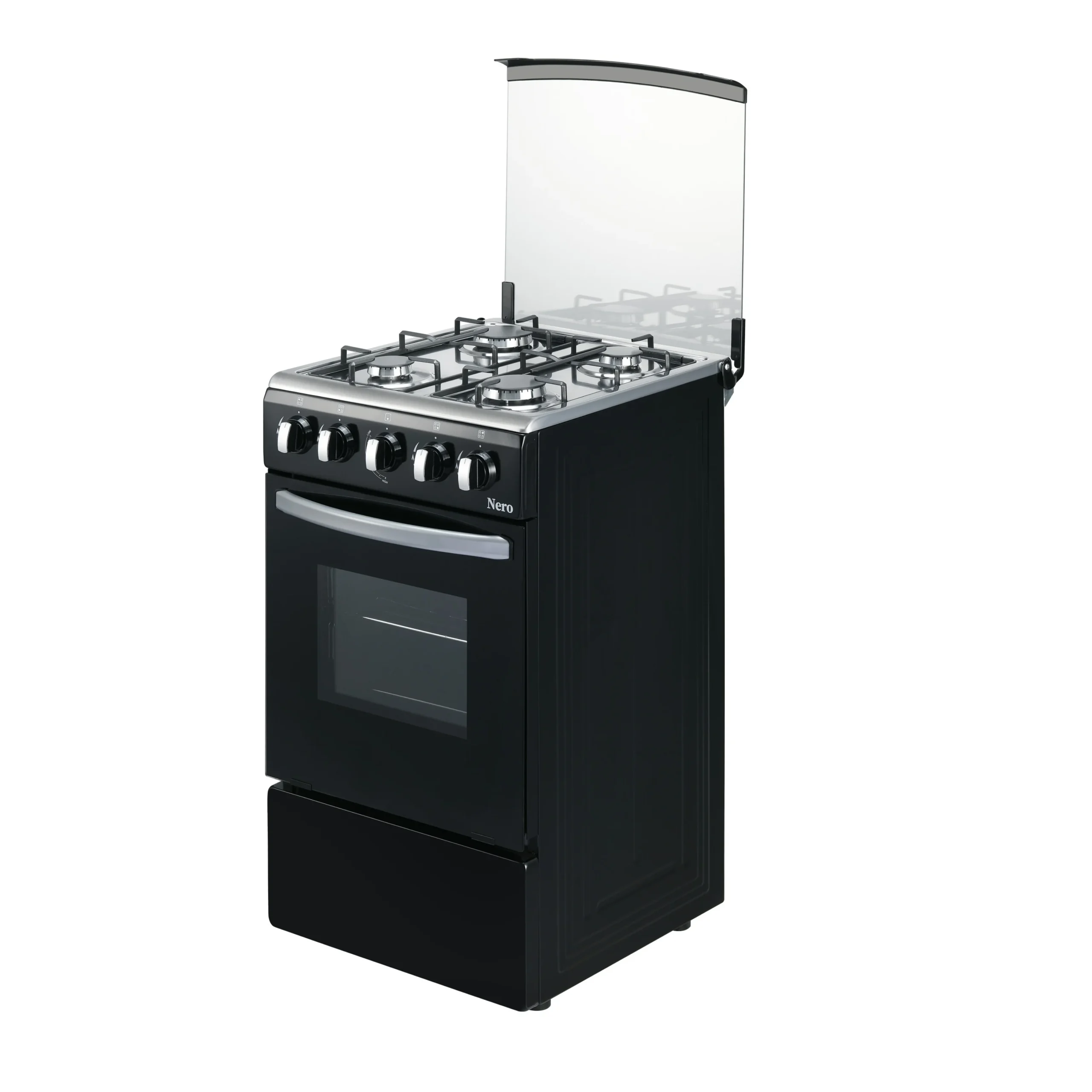 Cocina a gas NERO 522B negra, vista superior, 4 hornillas