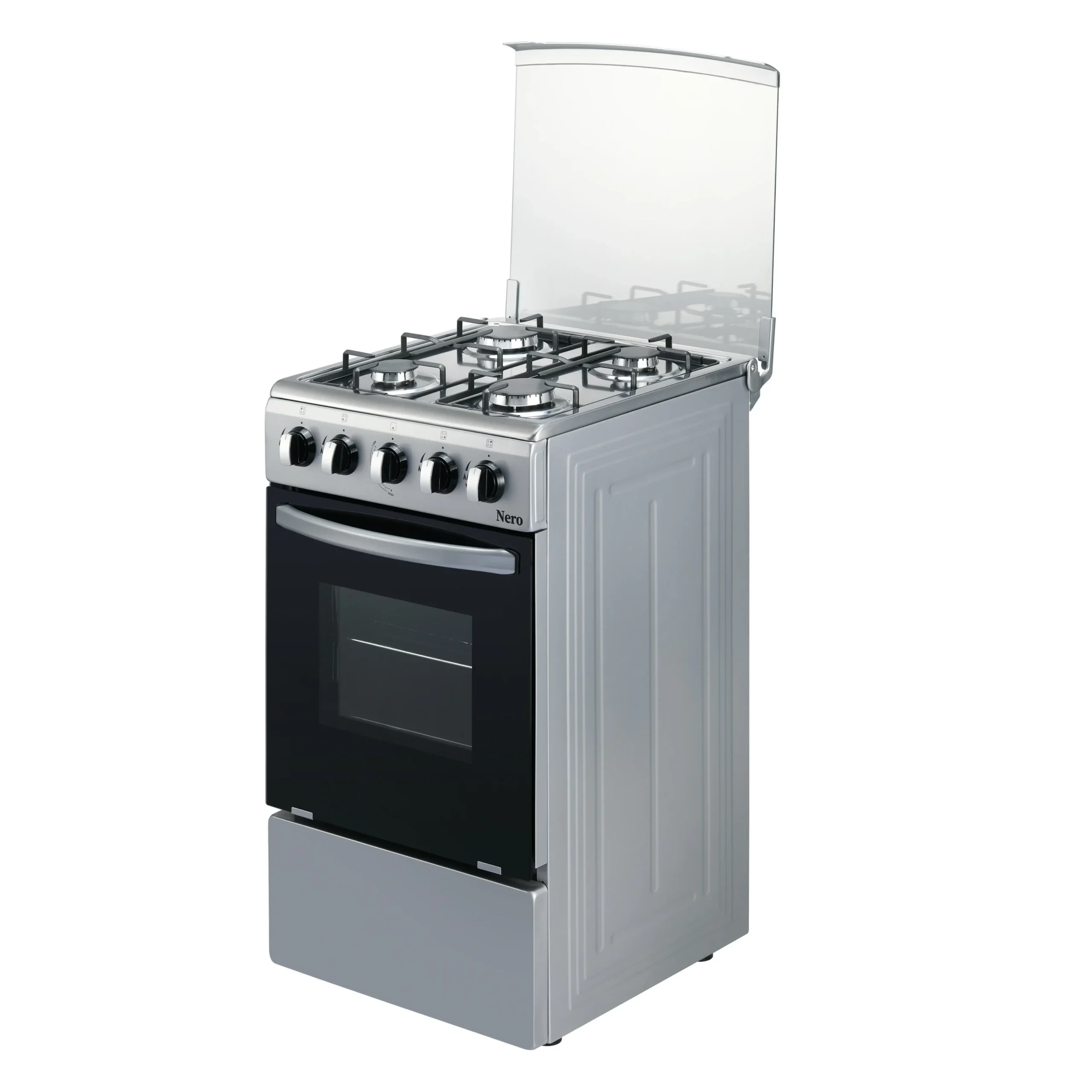 Cocina a gas NERO 522W gris, vista lateral, diseño de piso