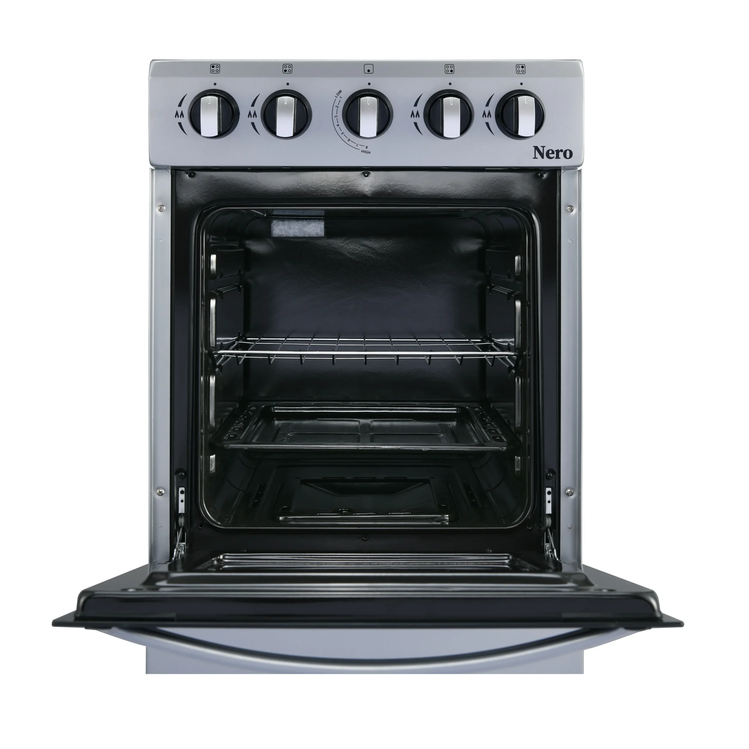 Cocina a gas NERO 522W gris, horno abierto, 4 hornillas