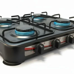 Cocina a gas de mesa NERO NR-04N negra, vista superior, 4 hornillas