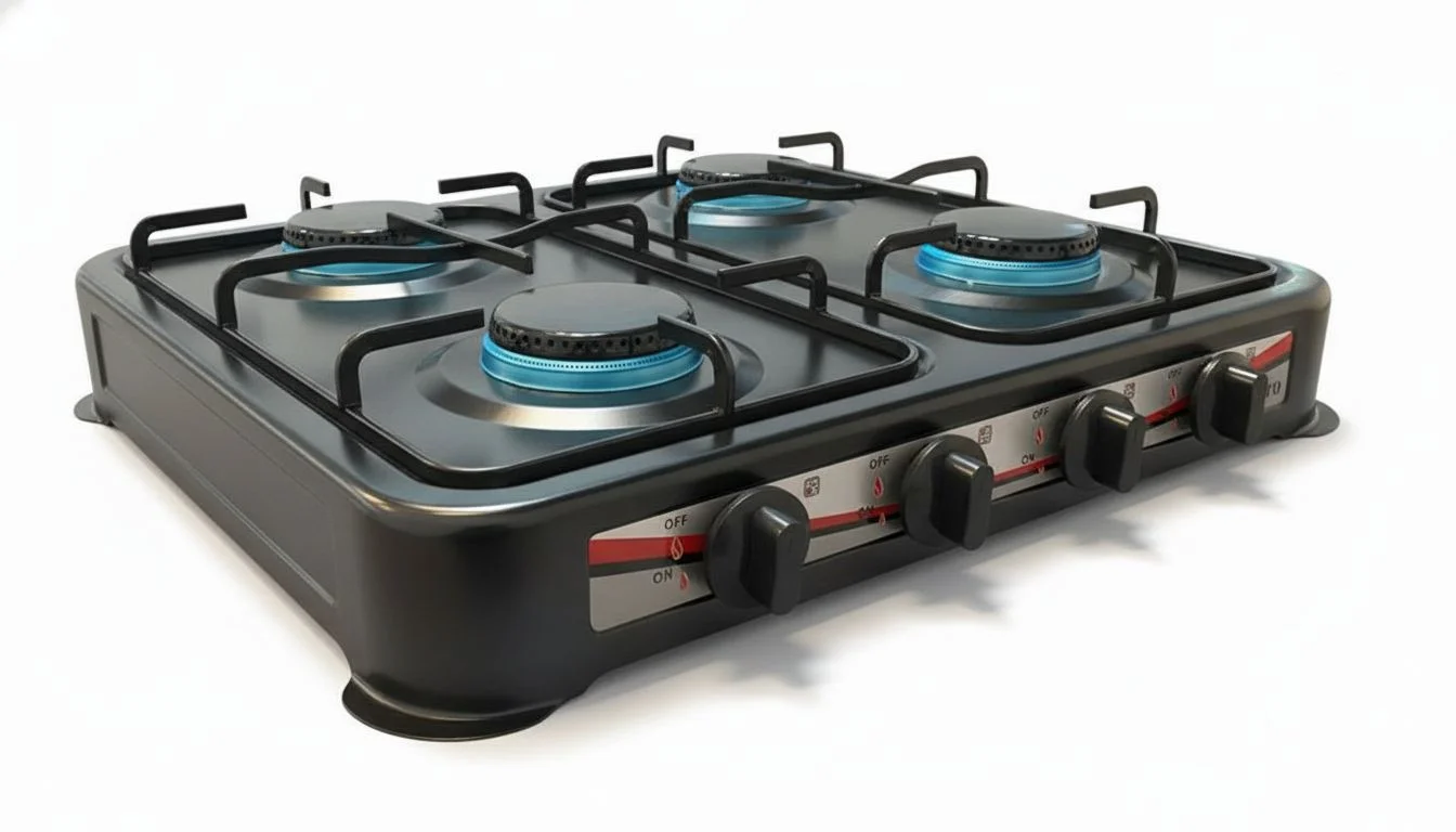 Cocina a gas de mesa NERO NR-04N negra, vista superior, 4 hornillas