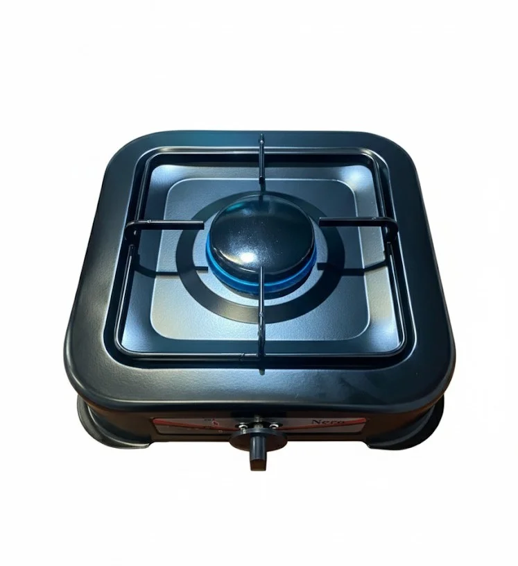 Cocina a gas de mesa NERO NR-01N negra, vista superior, 1 hornilla