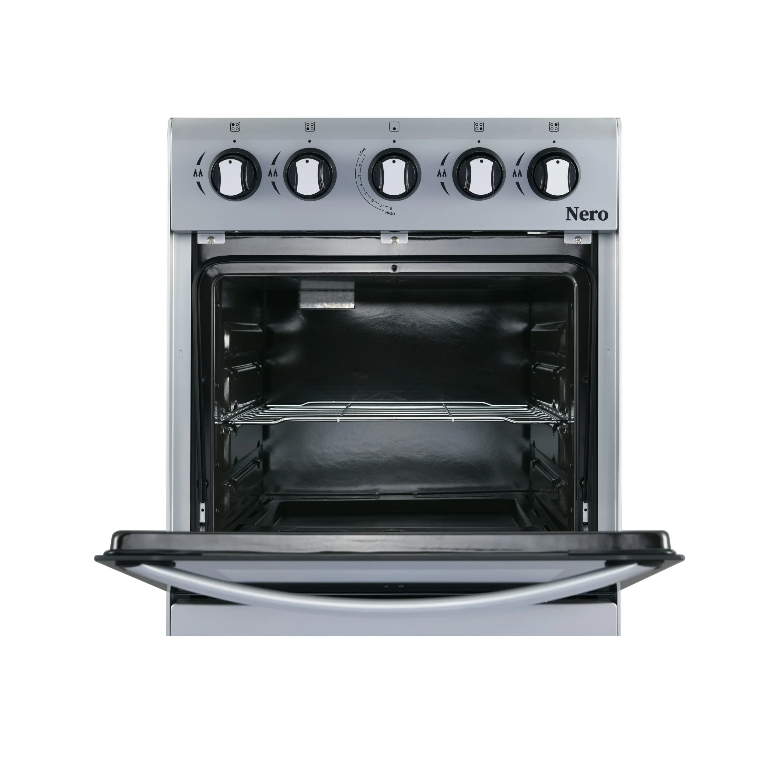 Cocina a gas NERO 511S gris, horno abierto, 4 hornillas