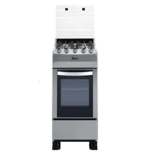 Cocina a gas NERO 500B gris, vista frontal, horno cerrado
