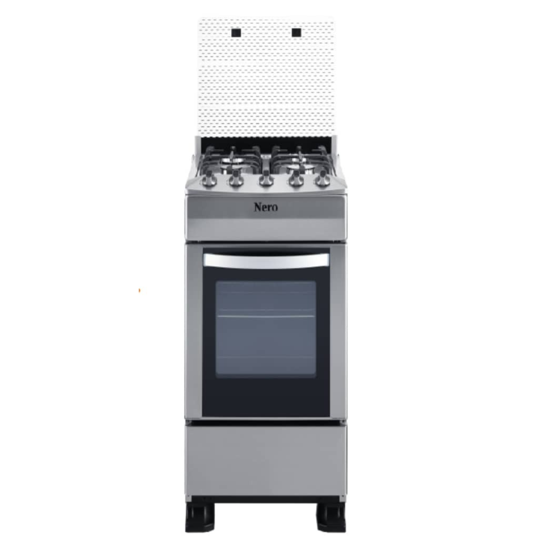 Cocina a gas NERO 500B gris, vista frontal, horno cerrado