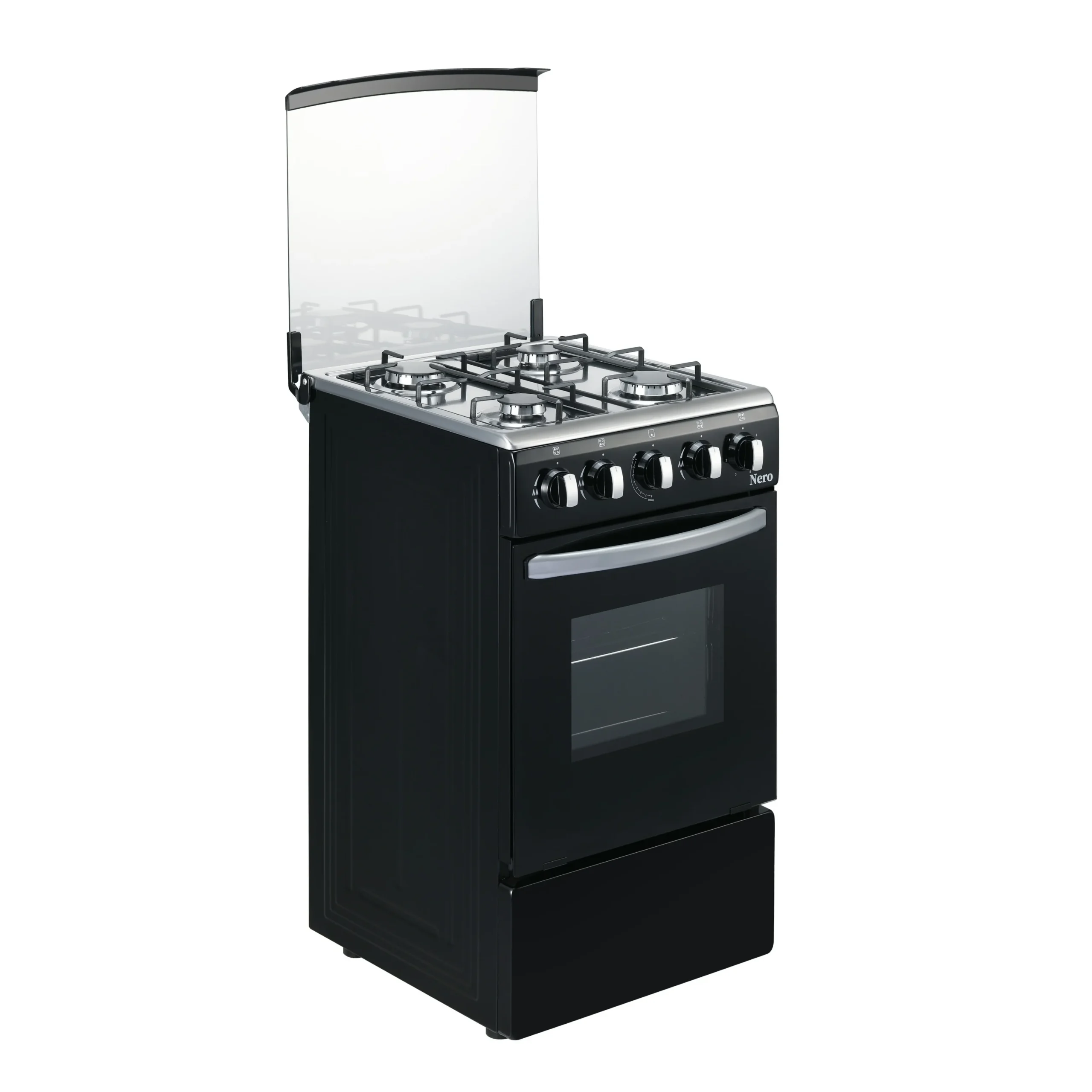 Cocina a gas NERO 522B negra, vista superior, 4 hornillas