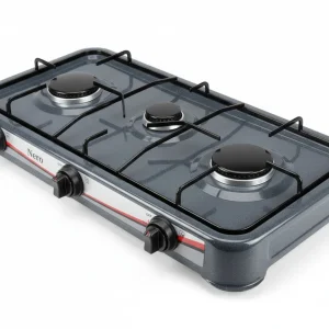 Cocina a gas de mesa NERO NR-03N gris, vista superior, 3 hornillas