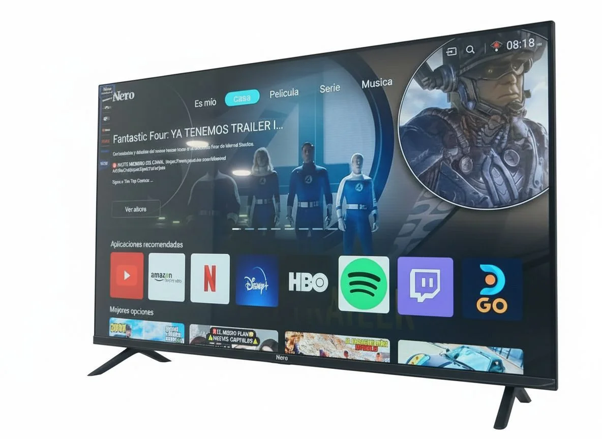 Televisor NERO NR-43TV QN9000 Smart TV de 43 pulgadas, vista frontal, Android 14