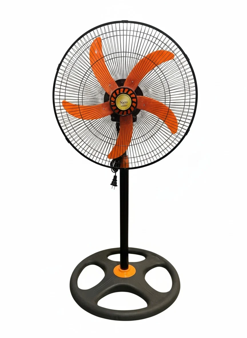 Ventilador NERO 18-5 de pedestal, vista frontal, 18 pulgadas, 5 aspas plásticas color naranja