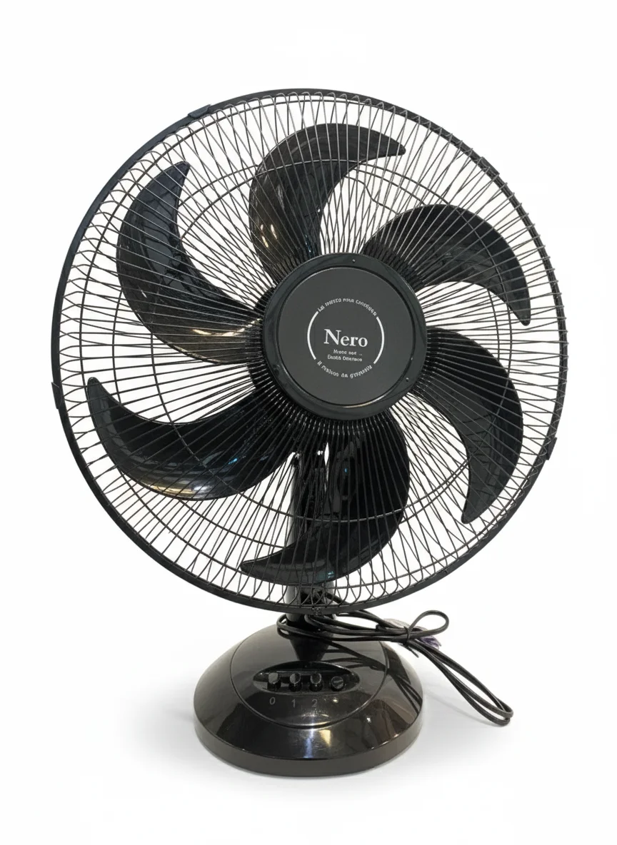 Ventilador NERO 16-265 de mesa, vista frontal, 16 pulgadas, 6 aspas plásticas, malla metálica